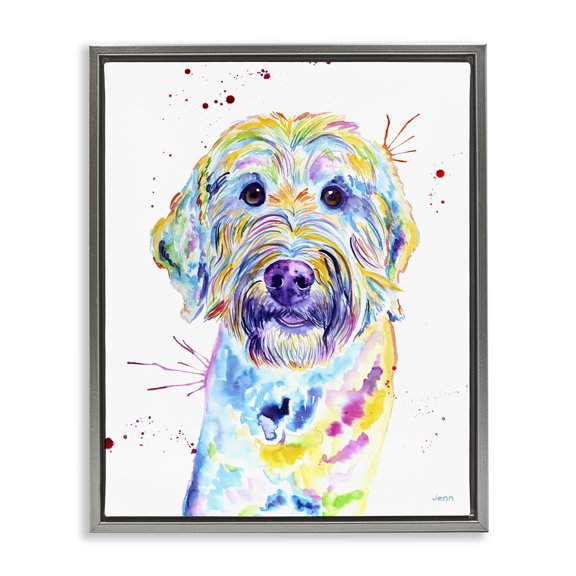 Stupell Industries Contemporary Vivid Goldendoodle Dog Pet Gray Floating Frame Canvas Art, 25 x 31, by Jen Seeley