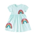 thumbnail image 2 of HAOTAGS Girls Summer Cotton Dresses,Crew Neck A-Line Short Sleeve Causal Dress Light Blue 3 T, 2 of 7