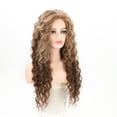 thumbnail image 3 of LinenLoon Perruques Longues Bouclées Marron pour Femmes Résistantes à la Chaleur Cheveux Synthétiques Marron Blond Mélangé Vague Perruque Bouclée, 3 of 5