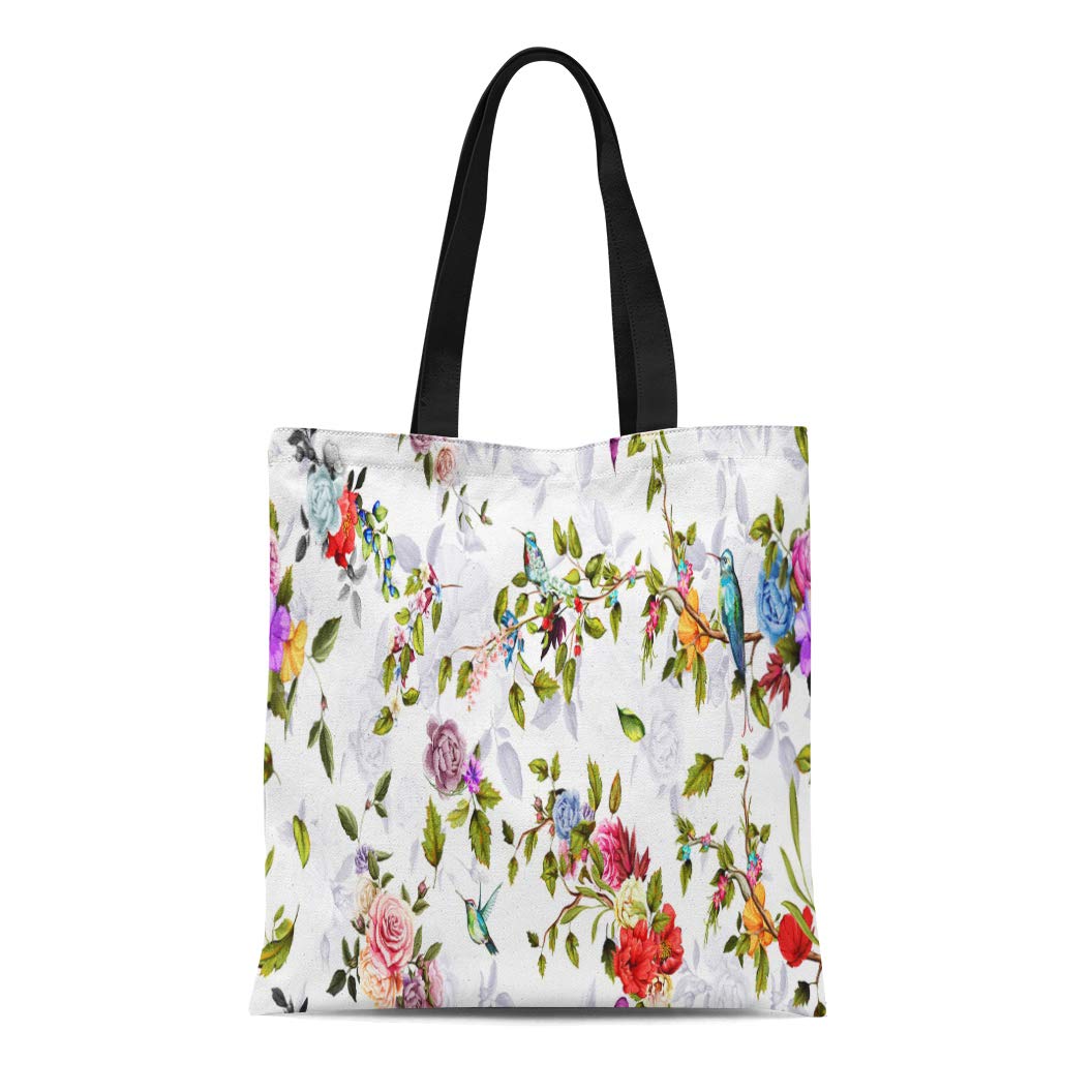 NUDECOR Canvas Tote Bag Bright Wide Vintage Pattern Rose