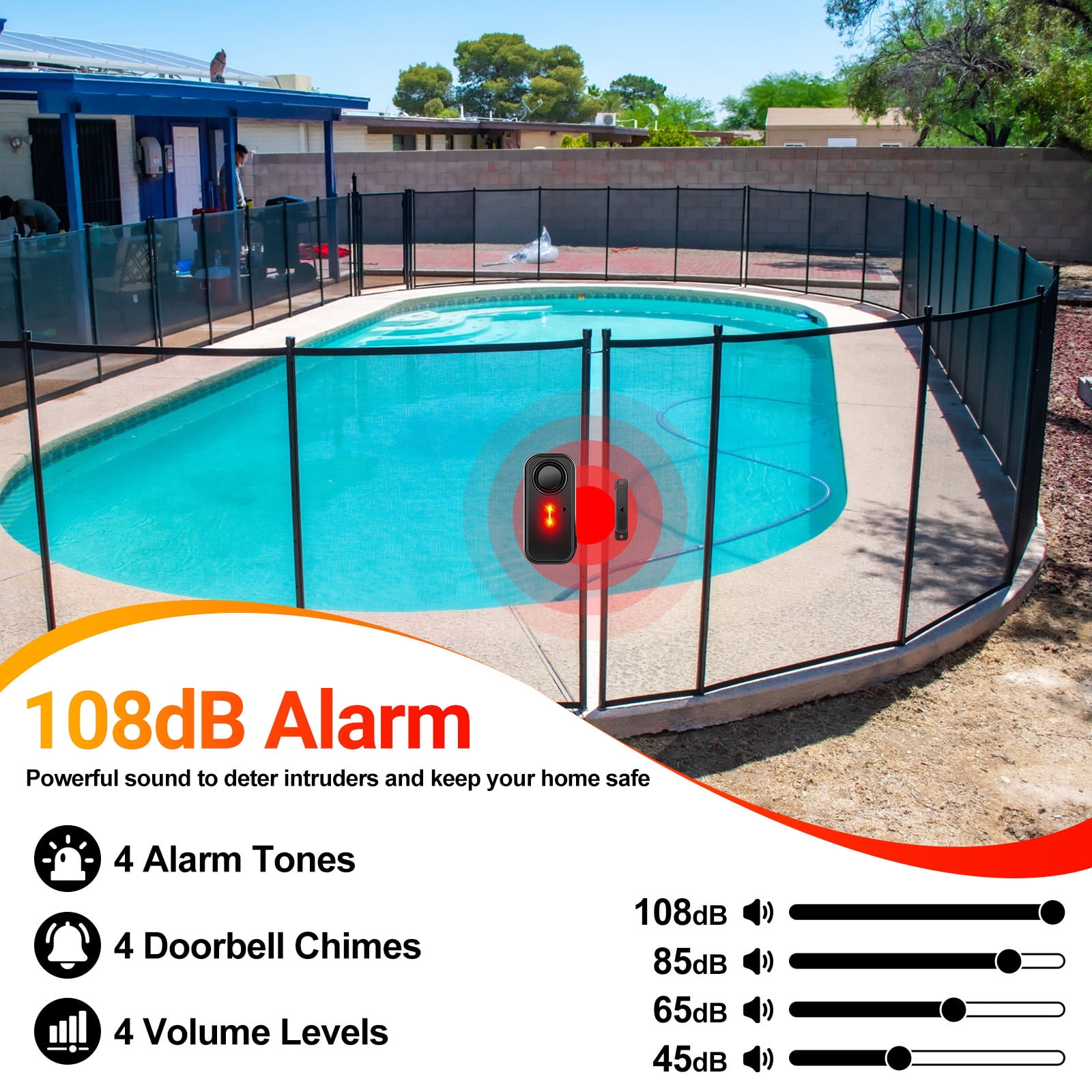 Door Alarm with Remote, GreenCycle 108dB Loud Door and Window Alarms for Pool, Anti-Theft Door Alarms for Kids Safety Home Store Garage Apartment Business Security IP66 Waterproof Indoor/Outdoor,10PK