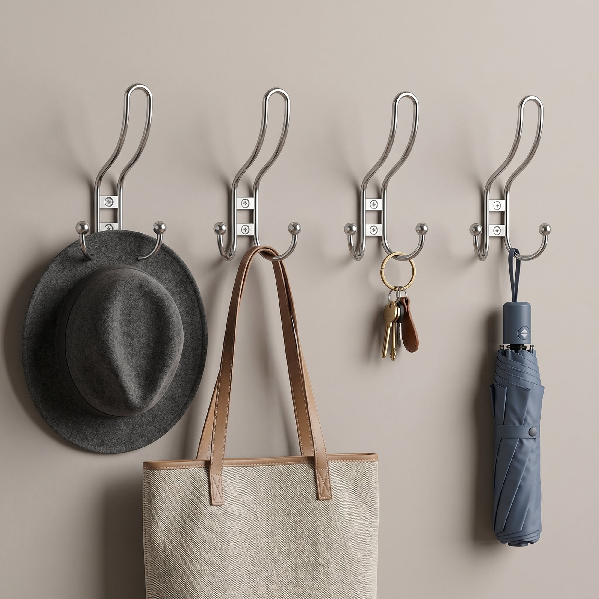 Unique Bargains 8Pcs Utility Metal Durable Multi-Purpose Wall Hooks Silver 5.3x2.8inch