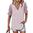 thumbnail image 4 of Gibobby Blusa Casual de Mujer Blusa gasa con cuello en V color liso para mujer con mangas(Rojo,XL), 4 of 5
