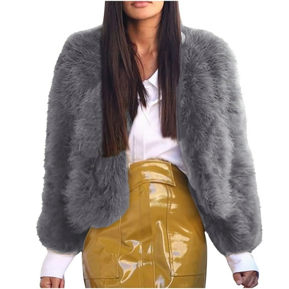 KBKYBUYZ Ladies Casual Stylish Solid Color Faux Plush Warm Jacket Coat