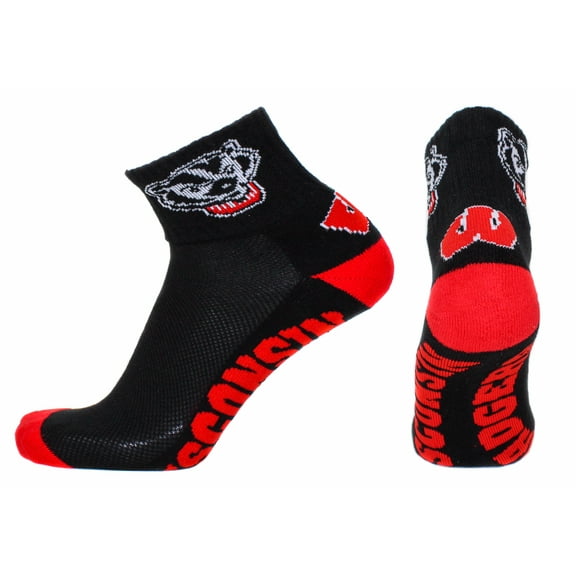 Wisconsin Badgers Black Quarter Sock - Donegal Bay - Unisex - One Size - Quarter