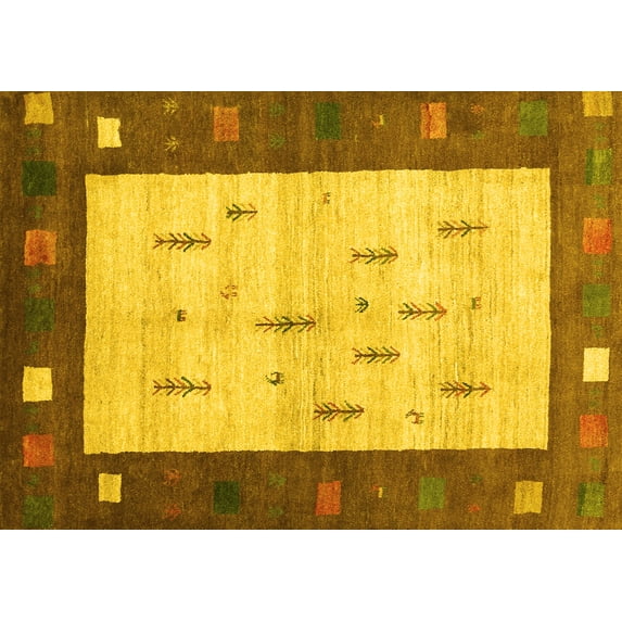 Ahgly Company Machine Washable Indoor Rectangle Abstract Yellow Contemporary Area Rugs, 2' x 4'