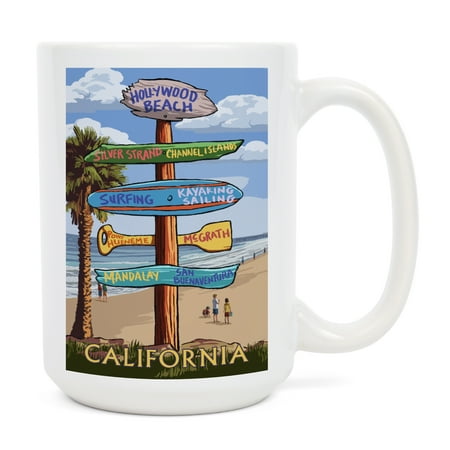 

15 fl oz Ceramic Mug Hollywood Beach California Destination Sign Dishwasher & Microwave Safe