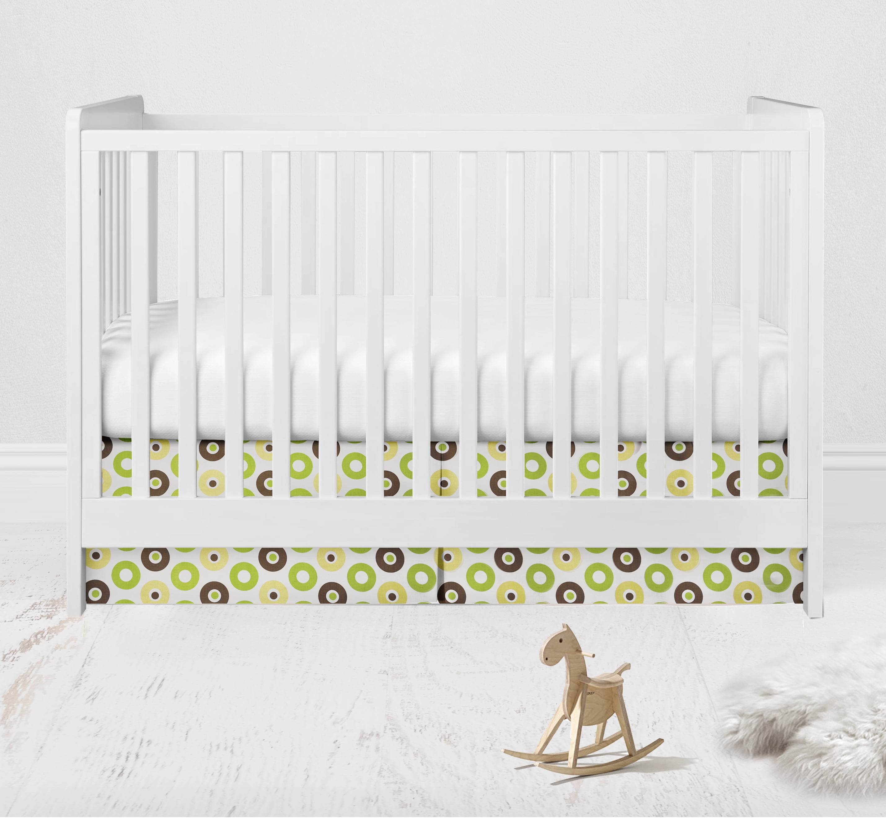Bacati - Multiple Options of Crib or Toddler Bed Skirt or Dust Ruffle 100% Cotton Percale, Mod Dots/Stripes, Pink/Fuchsia/Beige/Brown