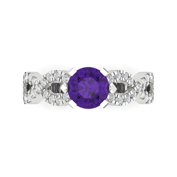 Solitaire with Accents Engagement Ring for Women - 1.42ct Natural Amethyst in 18K White Gold Promise Ring