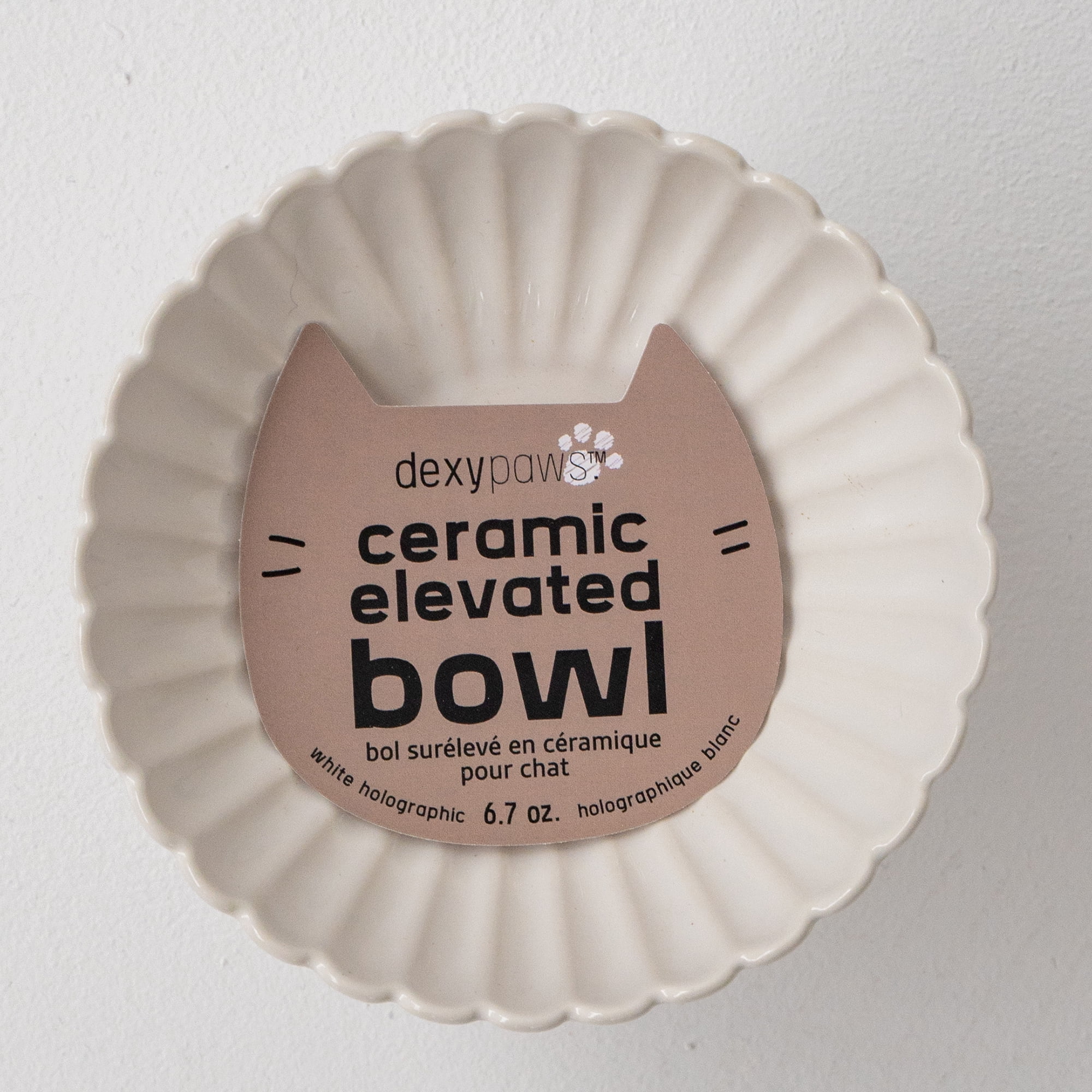 Dexypaws: Elevated Ceramic Bowl For Cats - White & Black Flower - 8.45oz Capacity, Pet Feeding Dish, Dishwasher Safe, Food & Water, Ergonomic Height