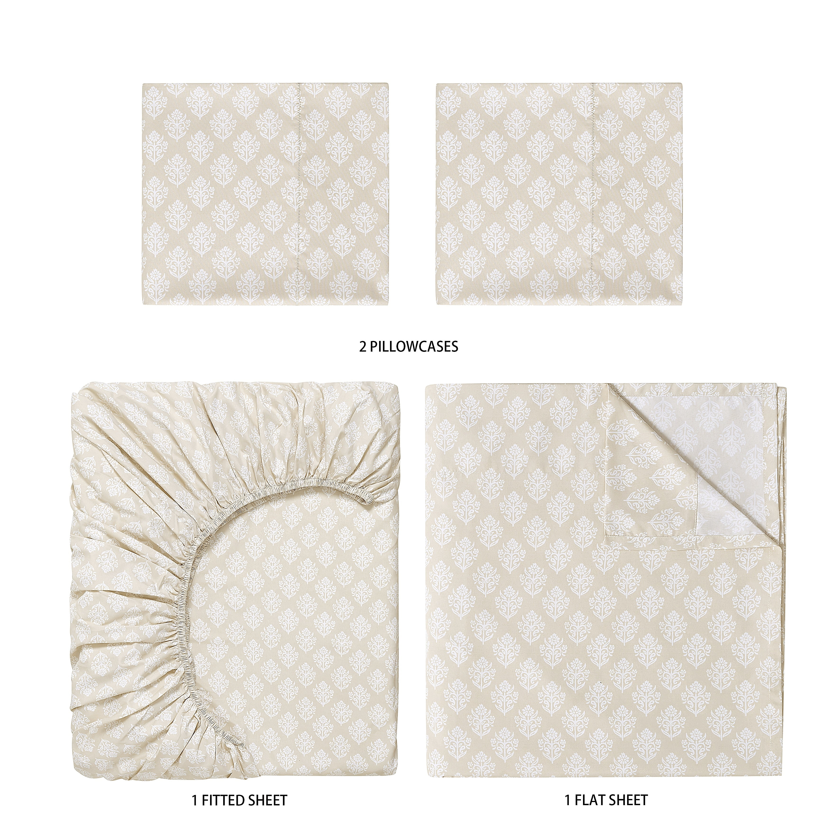 Mainstays Super Soft High Quality Brushed Microfiber Bed Sheet Set, King, Pap Beige Floral, 4 Piece