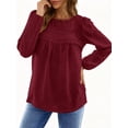 thumbnail image 4 of UVN Fall Shirts for Women Long Sleeve Blouses Ladies Crewneck Lace Crochet Tops Dressy Chiffon Blouses, 4 of 9