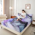 thumbnail image 4 of Feelyou Dreamy Purple Marbling Bed Sheets, Modern Fashion Stripes King Sheets, Teens Adult Men Women Sheet Set, Luxury Bedroom Decor, 4pcs, 4 of 7