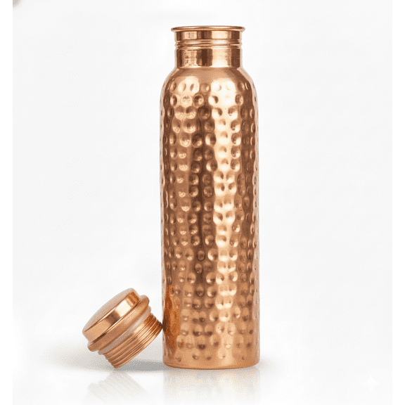 34oz Pure Copper Water Bottle for Drinking – Leak Proof Lid – 1000 mL Ayurvedic Hammered Copper Water Bottle