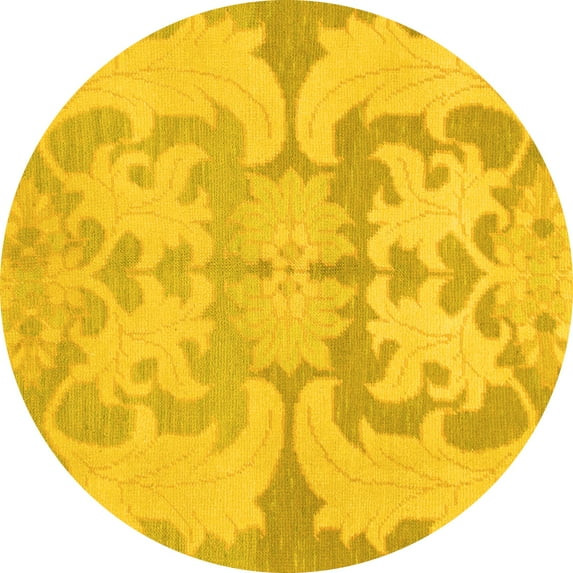 Ahgly Company Machine Washable Indoor Round Oriental Yellow Modern Area Rugs, 5' Round