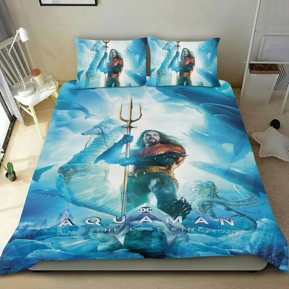 Cartoon 3 Piece Bedding Set Aquaman Comforter Set Cute Duvet Cover Sets Super Soft Girls Bedding Set Kids Bedroom Gifts,1 Duvet Cover with 2 Pillowcases Twin