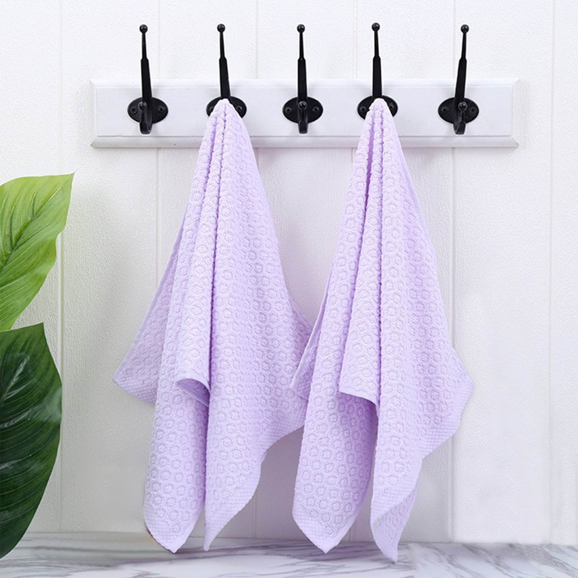 Unique Bargains Solid Bathroom Hand Towel Cotton Hand Towel Set for Kitchen Purple 2-Piece