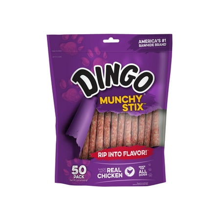 Dingo Munchy Stix 50 Count, Rawhide Sticks For Dogs, Made With Real Chicken