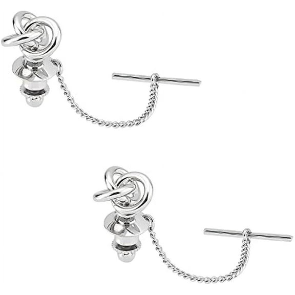 2 pcs Men's Tie Tack with Chain Brass Knot Shape Tie Tack Platinum Men's Tie Pin with Chain Men's Tie Tack Clutch