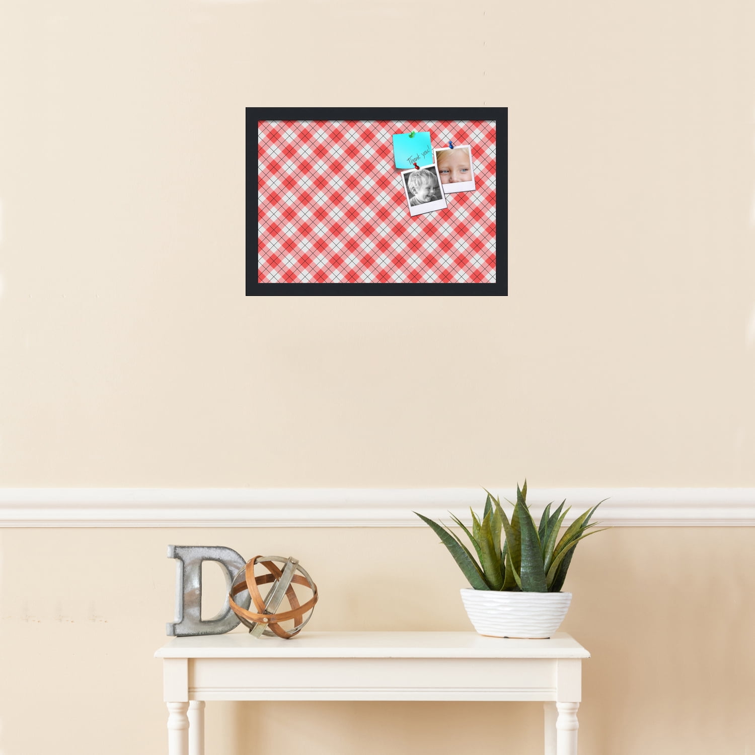 PinPix ArtToFrames 17x11 Custom Cork Bulletin Board Argyle Red   Poster Board Has a Fabric Style Canvas Finish, Framed in Satin Black (PinPix-646)