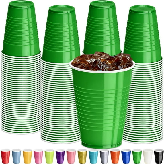 Dark Green Plastic Cups, 12 oz Disposable Cups, Reusable Party Supplies (120 Count)