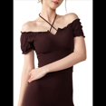 thumbnail image 3 of Camiseta de Verano con Cuello Halter y Hombros Descubiertos para Mujer, de Corta, de Punto Acanalado y Hombros Descubiertos Color Café XL, 3 of 9