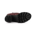 thumbnail image 5 of BLISSFUL STEP Women's Lace Up Platform Block Heel Mid Calf Combat Boots Burgundy 8, 5 of 7