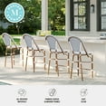 thumbnail image 4 of Martha Stewart Indoor-Outdoor Stackable Bistro Counter Stool with Natural Woodgrain Aluminum Finish Frame and White/Navy Woven Rattan Back and Seat, 4 of 11