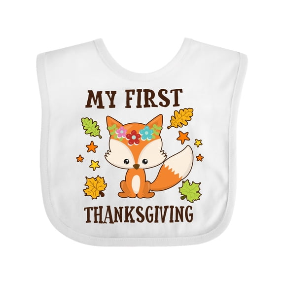 Inktastic My First Thanksgiving with Fall Fox and Leaves Boys or Girls Baby Bib