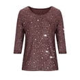 thumbnail image 4 of Sequin Printing Shirt for Women 3/4 Sleeve Loose Fit Trendy Spring Fall Blouse Crewneck Tops Wear to Party Vacation, 4 of 4