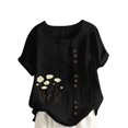 thumbnail image 2 of Black Women's Short Sleeve T-shirt, Women Floral Print Linen Shirts Short Sleeve Tops Loose Fit Cotton Blouses Trendy 2025 Clothing,Women's Short sleeve T-shirt S, 2 of 8