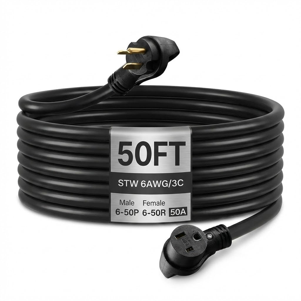 50ft Welder Extension Cord, 30A/250V, NEMA 6-50P, 10/3 AWG Pure Copper Cable, for Outdoor MIG/TIG/Plasma Welding