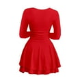 thumbnail image 3 of HCURIBAD Women's Long Sleeve Dresses Square Neck Casual Party Club A-Line Mini Dress, A Dress Red M, 3 of 3