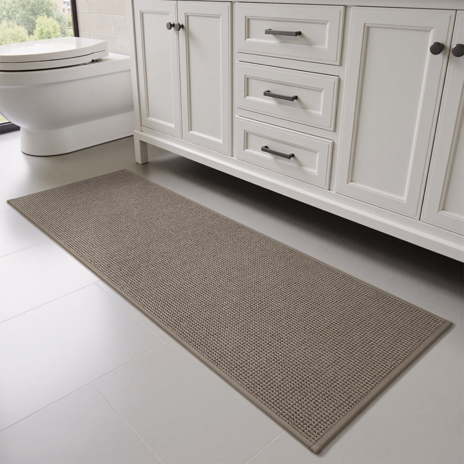 FEELHOME Bathroom Rug Non Slip Absorbent Bath Mat Woven Quick Dry Machine Washable Bathroom Mat with Rubber Backing Ultra Thin Bathroom Rugs Fit Under Door 24"x35" Brown