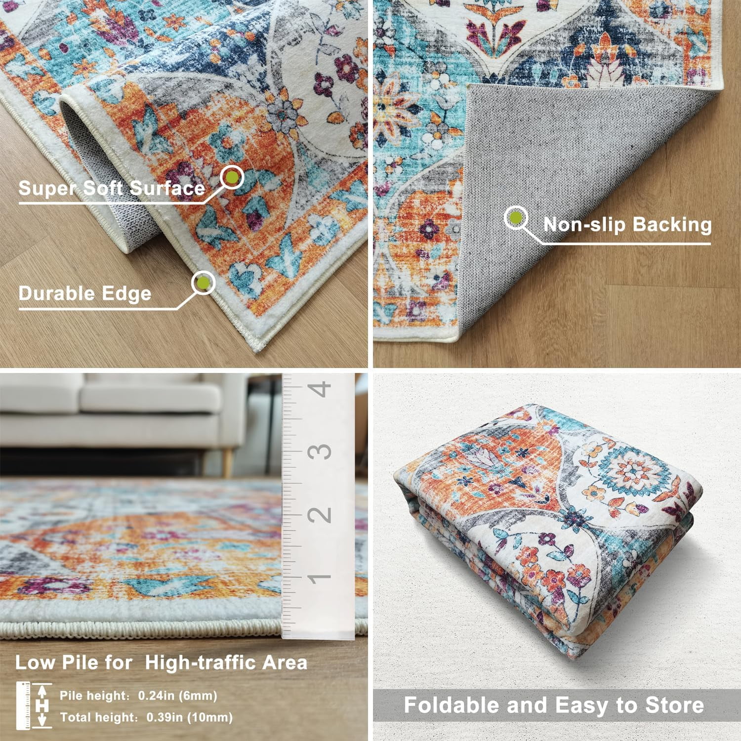 METSAVAIM 8x10 Rug - Ultra Soft Moroccan Area Rug for Living Room, Bedroom & Office | Non-Slip Machine Washable Rugs, Ideal for Indoor & Outdoor Use