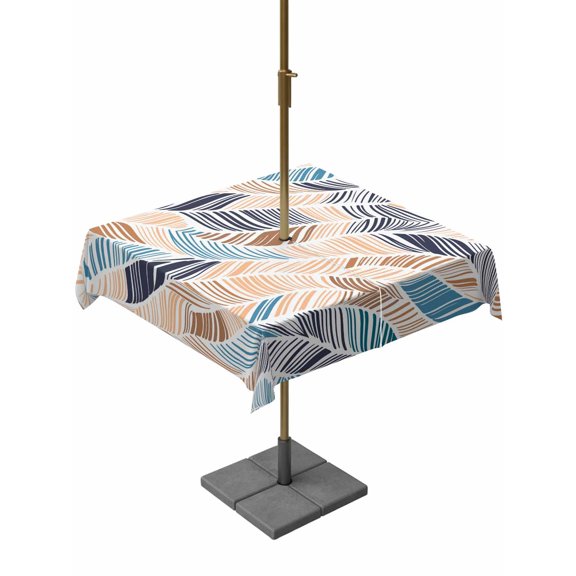 Outdoor Tablecloth with Umbrella Hole for Patio/Picnic/Party/Camping, Ombre Blue Brown Waterproof Table Cloth Square Cover Washable, Summer Abstract Coastal Ocean Beach Wave (60"x 60")