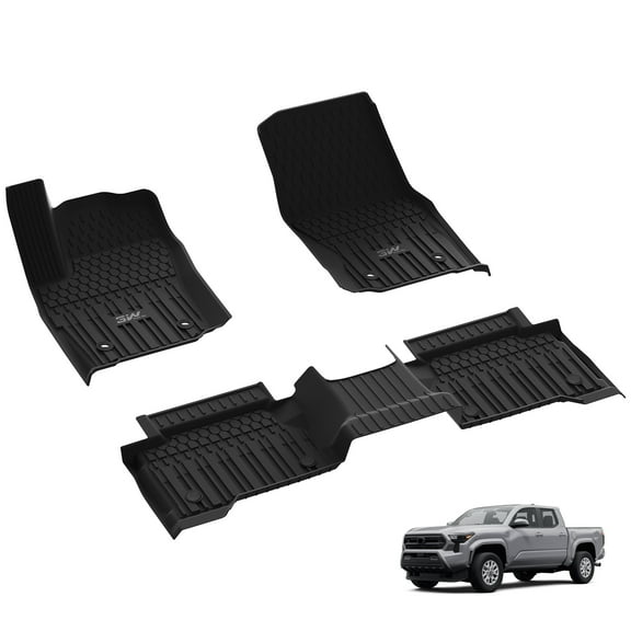 3W Floor Mats For 2024 2025 Toyota Tacoma Double Cab (Not fit Hybrid) TPE All Weather Custom Fit Floor Liner for Toyota Tacoma 1st and 2nd Row