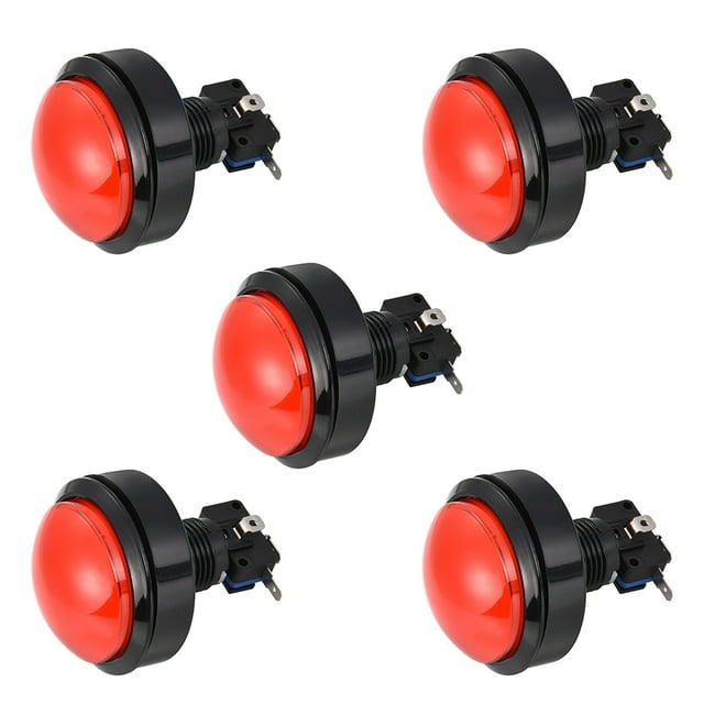 Juego de botón pulsador redondo de 62 mm, interruptor iluminado LED de 12V con microinterruptor para arcade de video, rojo, 5 piezas