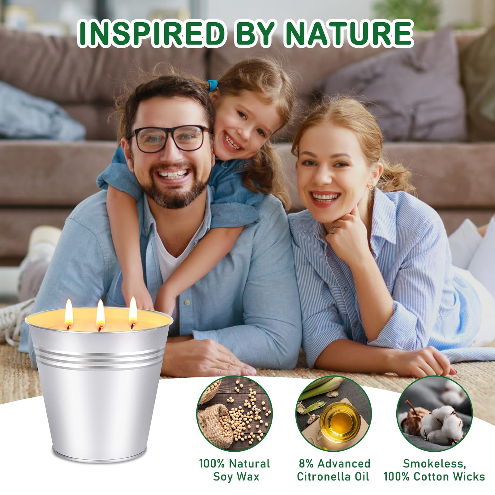 Citronella Candles Outdoor Large 34oz, 3-Wick Soy Wax Candle for Patio Garden Camping, 200 Hours Burn Time, Mosquito Repellent, 2 Pack, Tin Container