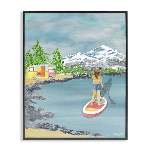Stupell Industries Lake Tahoe Paddle Boarding Black Framed Giclee Art, design by Hillary Holt