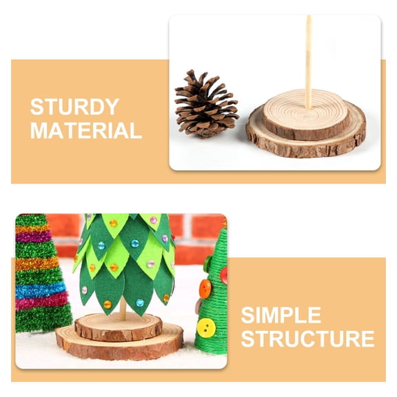 FUEENIRVA Natural Wood Tree Stand Set, 5-Piece Round Fake Tree Holder for Holiday Decorations