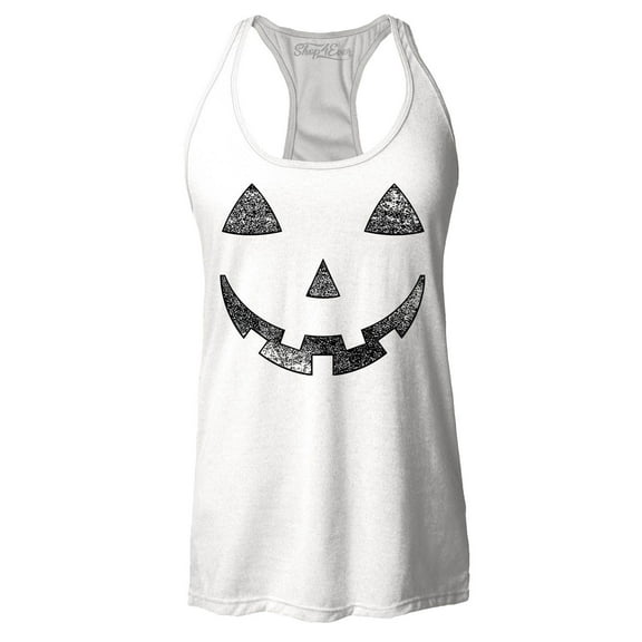 Shop4Ever Women's Jack O' Lantern Halloween Pumpkin Costume Racerback Tank Top XX-Large White