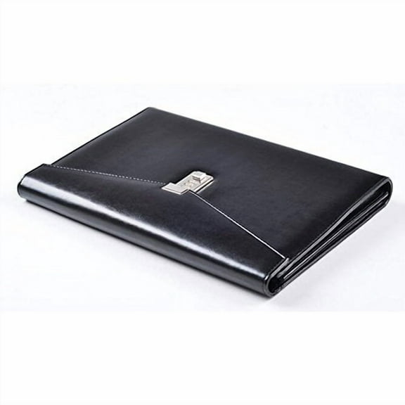 A4 Leather Password Lock Document Bag Manager File Folder for Office Writing Pads Legal Paper TPN086(Black)