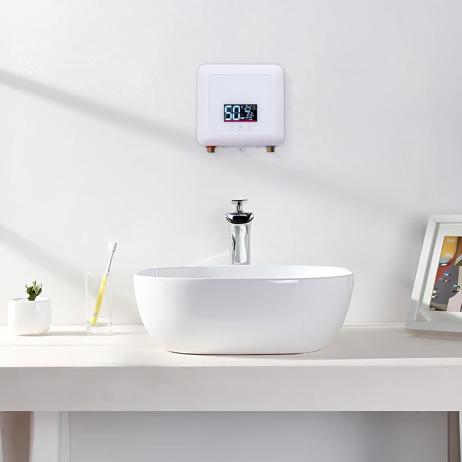 5.5KW Electric Tankless Instant Hot Water Heater for Bathroom Kitchen, Compact Digital Display Hot Water Heater with Remote Control