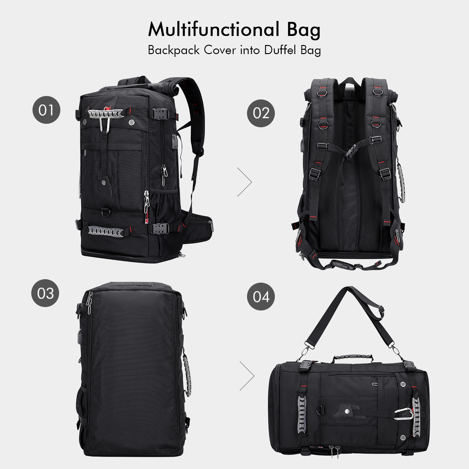 WITZMAN Carry on Nylon Travel Backpack for Men Convertible Large Duffle Luggage Bags for Airplane fit 18 inch Laptop B681 Black