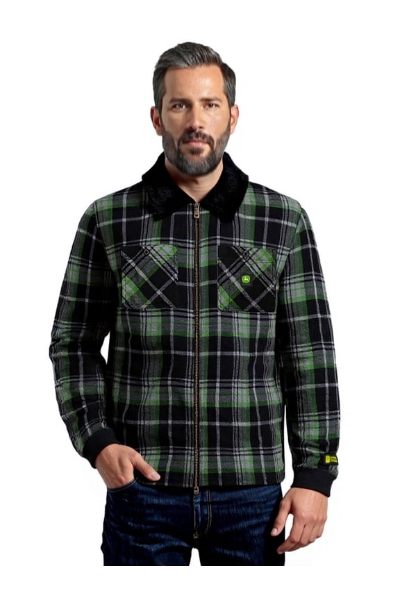 Mens Flannel Sherpa Bonded Full Zip Jacket, Sizes S-3XL