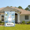 thumbnail image 2 of Amhnf Linen Garden Flag Welcome Duck With Pink Bow Blue Flowers For Home Outdoor Garden Yard Decor 12x18 inch, 2 of 5