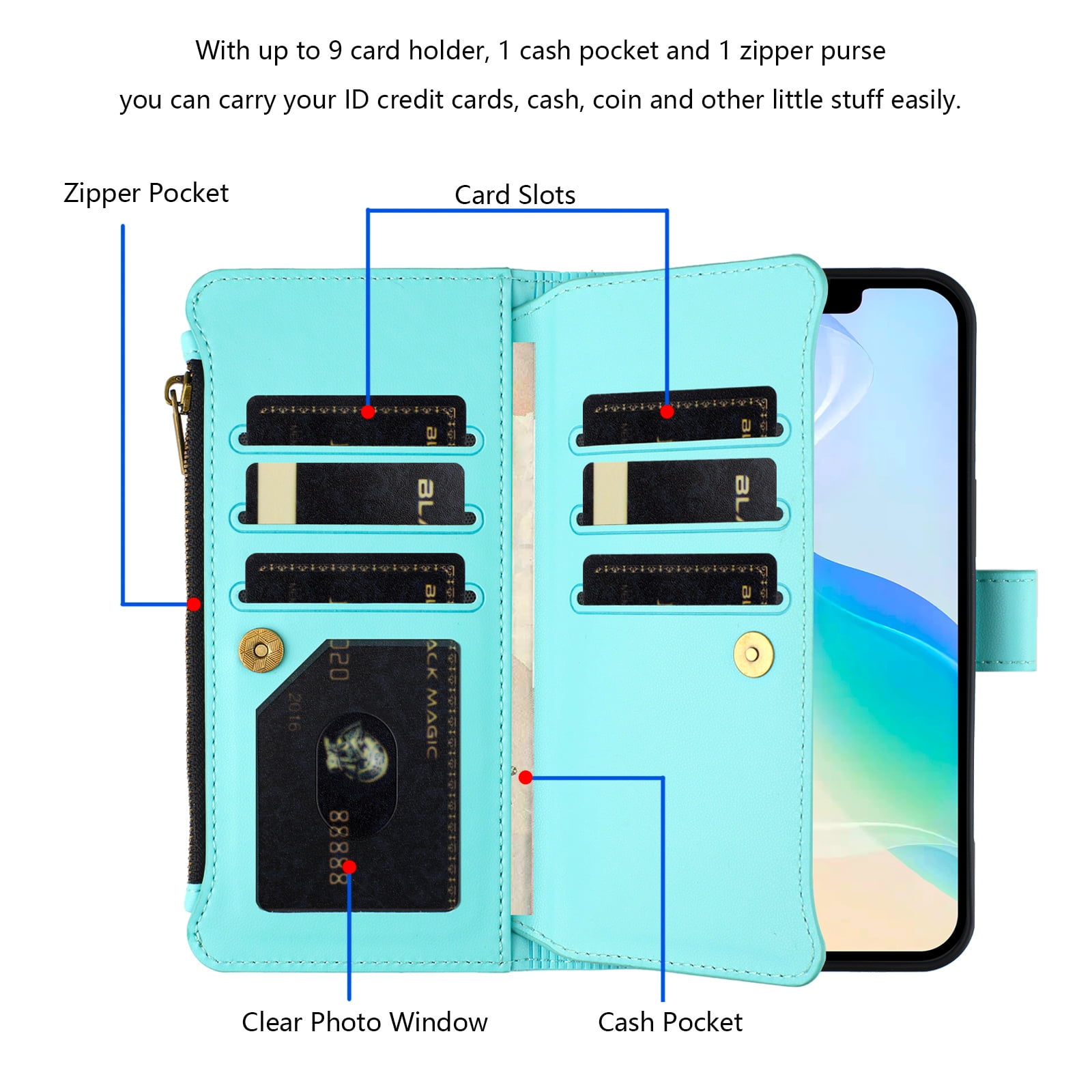 Case for TCL K24 Classic Leather Phone Case with Detachable Wrist Strap Zipper Pocket Card Holder Kickstand Support Wireless Charging Shockproof Cover