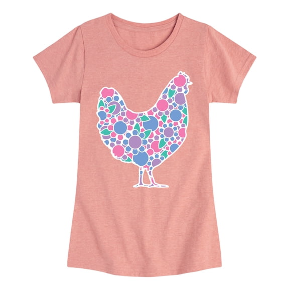 Instant Message - Floral Chicken - Toddler And Youth Girls Short Sleeve Graphic T-Shirt
