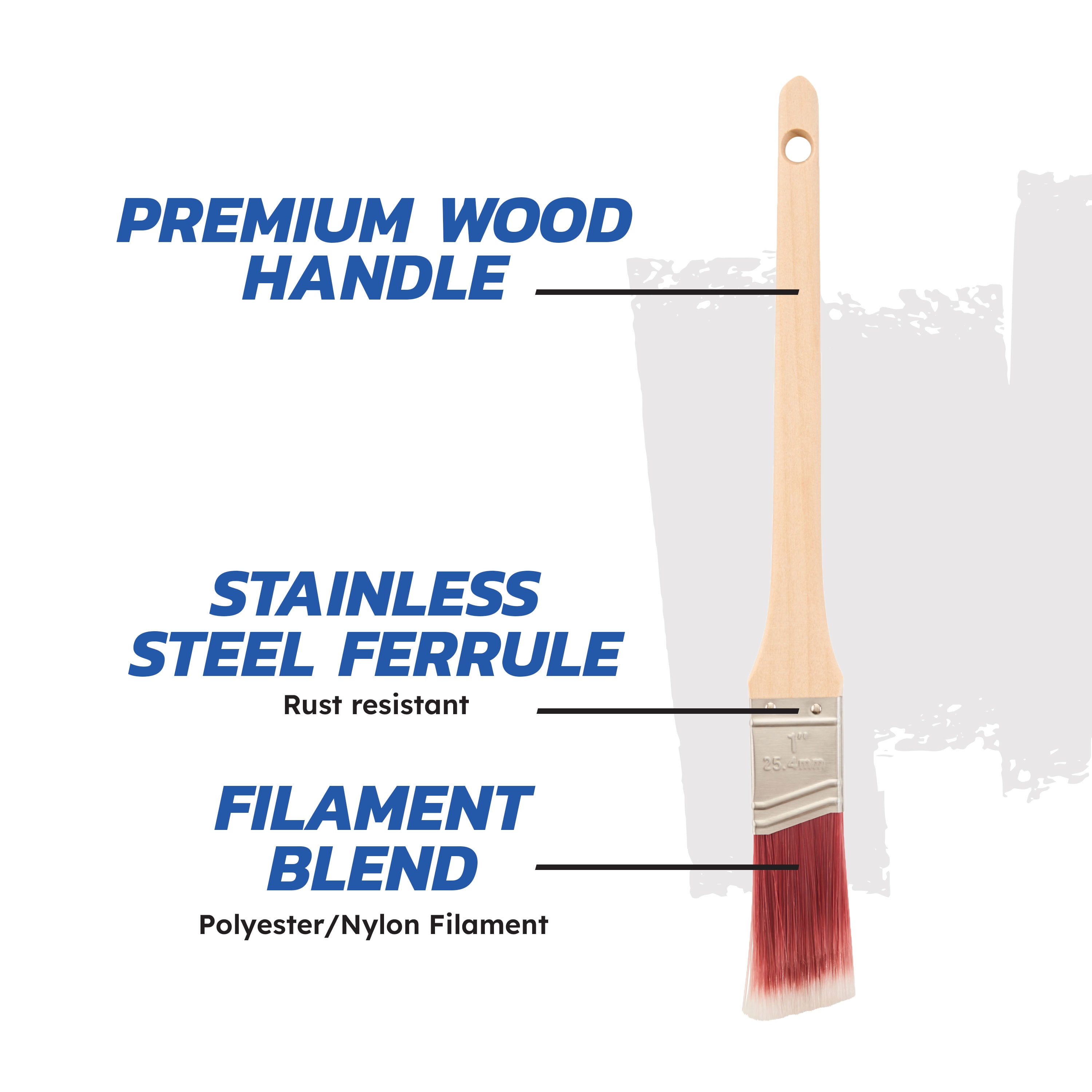 (3 pack) BEST 1" Polyester-Nylon Thin Angle Brush